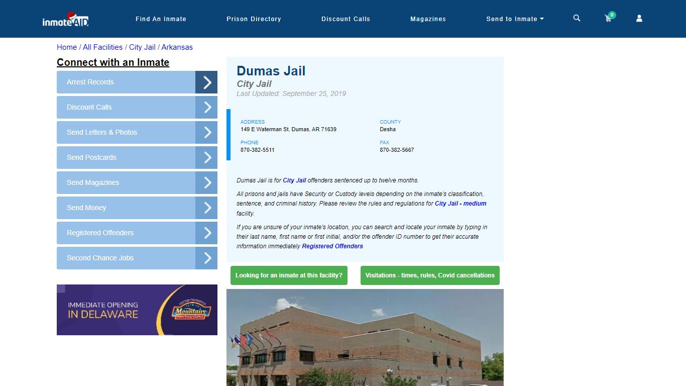 Dumas Jail | Inmate Locator