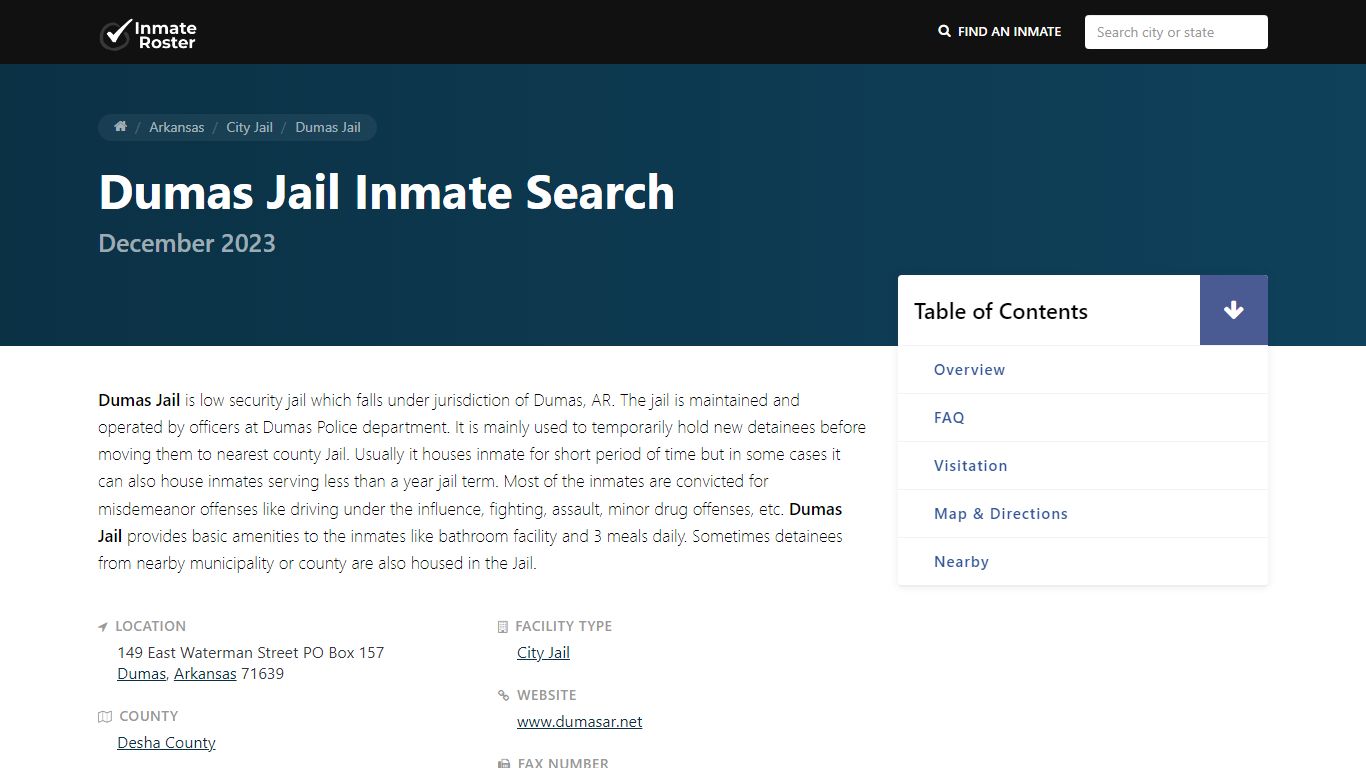 Inmate Search | Dumas Jail - Dumas, AR - InmateRoster.Org
