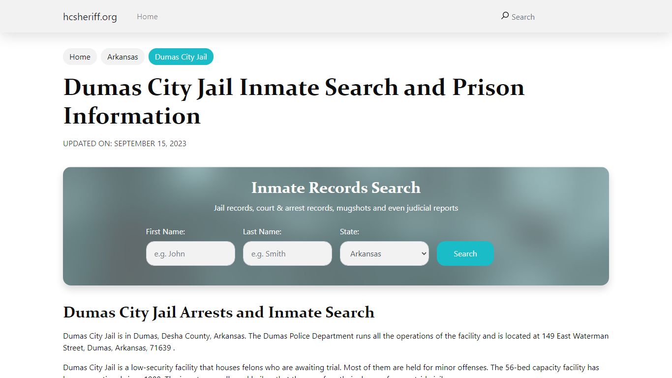 Dumas City Jail Inmate Search and Prison Information
